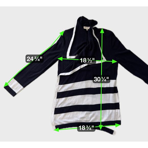 Jones New York Women's Cardigan Sweater Blue Black White Open Front Sz L - Picture 8 of 8